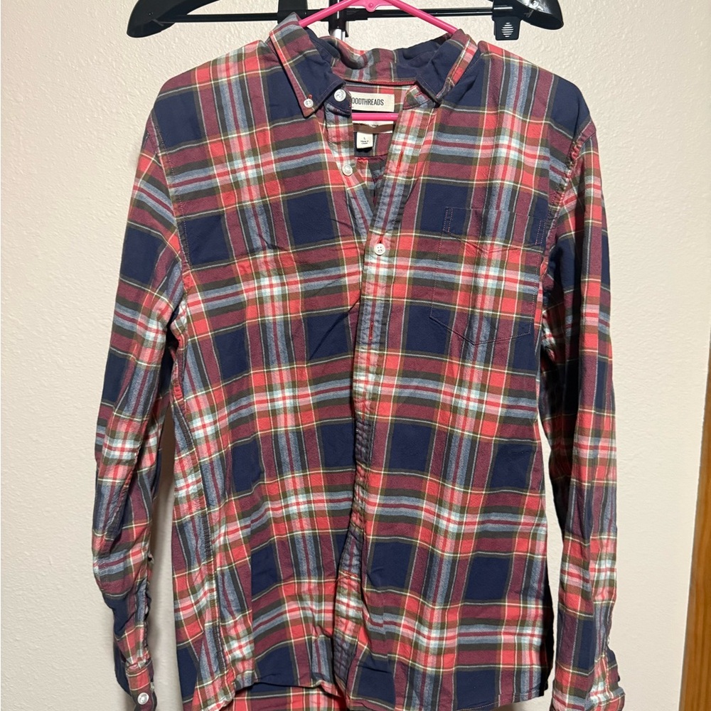 Goodthreads Men's Plaid Button-Down Shirt - Blue and Red‎